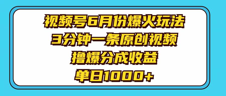 视频号6月份爆火玩法，3分钟一条原创视频，撸爆分成收益，单日1000+-网赚资源网