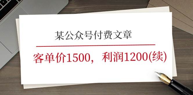 某公众号付费文章《客单价1500，利润1200(续)》市场几乎可以说是空白的-网赚资源网