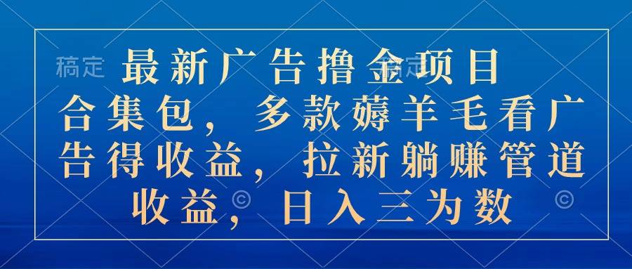 最新广告撸金项目合集包，多款薅羊毛看广告收益 拉新管道收益，日入三为数-网赚资源网