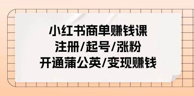 小红书商单赚钱课：注册/起号/涨粉/开通蒲公英/变现赚钱（25节课）-网赚资源网