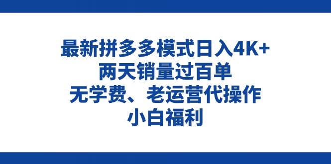 拼多多最新模式日入4K+两天销量过百单，无学费、老运营代操作、小白福利-网赚资源网