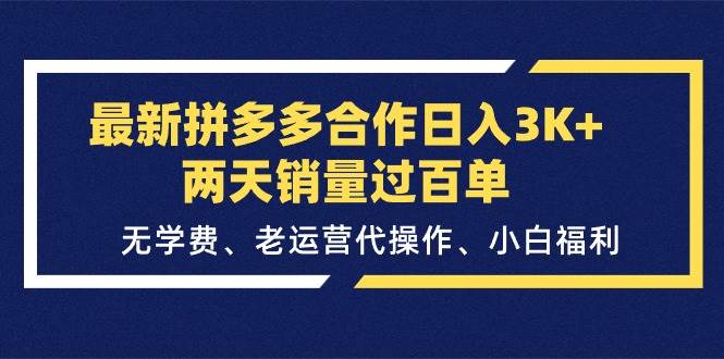 最新拼多多合作日入3K+两天销量过百单，无学费、老运营代操作、小白福利-网赚资源网