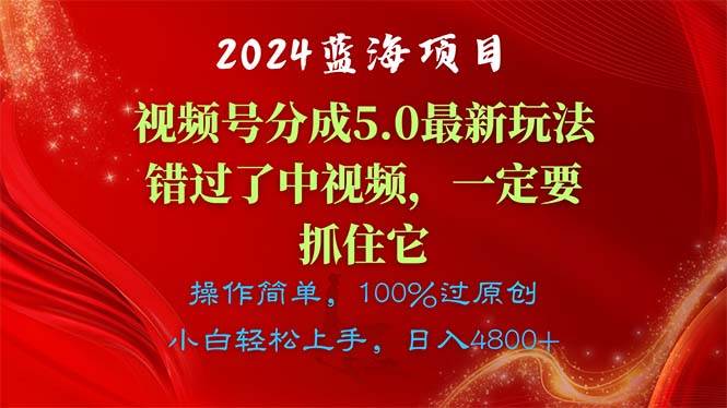 2024蓝海项目，视频号分成计划5.0最新玩法，错过了中视频，一定要抓住…-网赚资源网