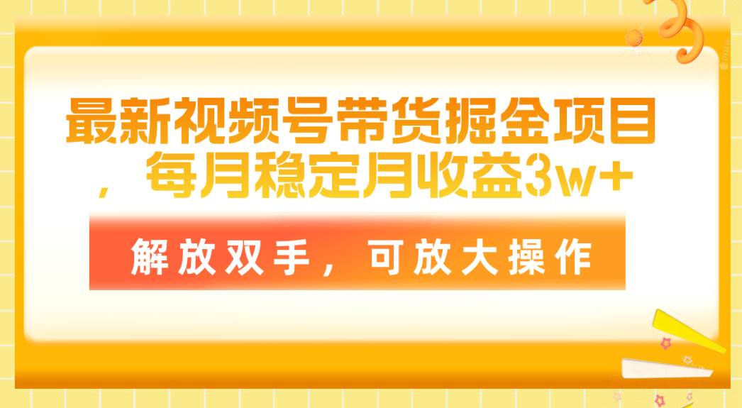 最新视频号带货掘金项目，每月稳定月收益3w+，解放双手，可放大操作-网赚资源网