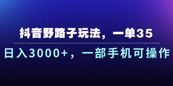 抖音野路子玩法，一单35.日入3000+，一部手机可操作-网赚资源网
