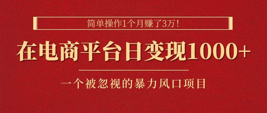 简单操作1个月赚了3万！在电商平台日变现1000+！一个被忽视的暴力风口…-网赚资源网