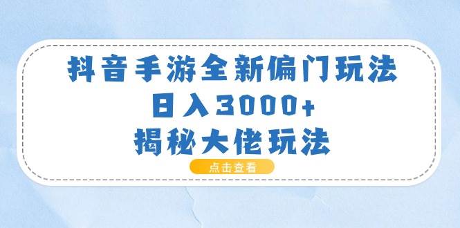 抖音手游全新偏门玩法，日入3000+，揭秘大佬玩法-网赚资源网