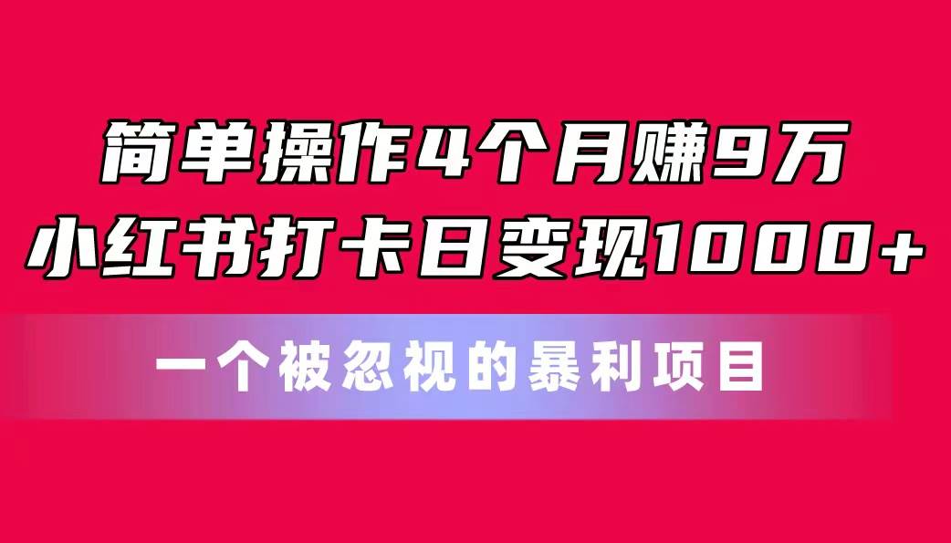 简单操作4个月赚9万！小红书打卡日变现1000+！一个被忽视的暴力项目-网赚资源网