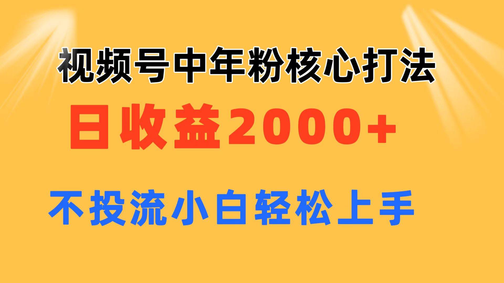 视频号中年粉核心玩法 日收益2000+ 不投流小白轻松上手-网赚资源网
