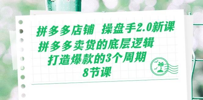 拼多多店铺 操盘手2.0新课，拼多多卖货的底层逻辑，打造爆款的3个周期-8节-网赚资源网