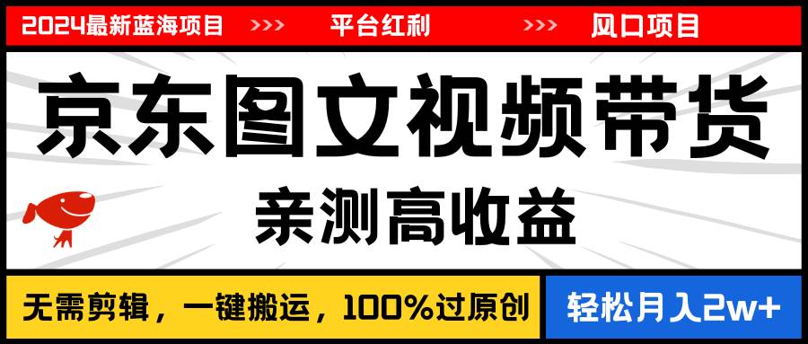 2024最新蓝海项目，逛逛京东图文视频带货，无需剪辑，月入20000+-网赚资源网