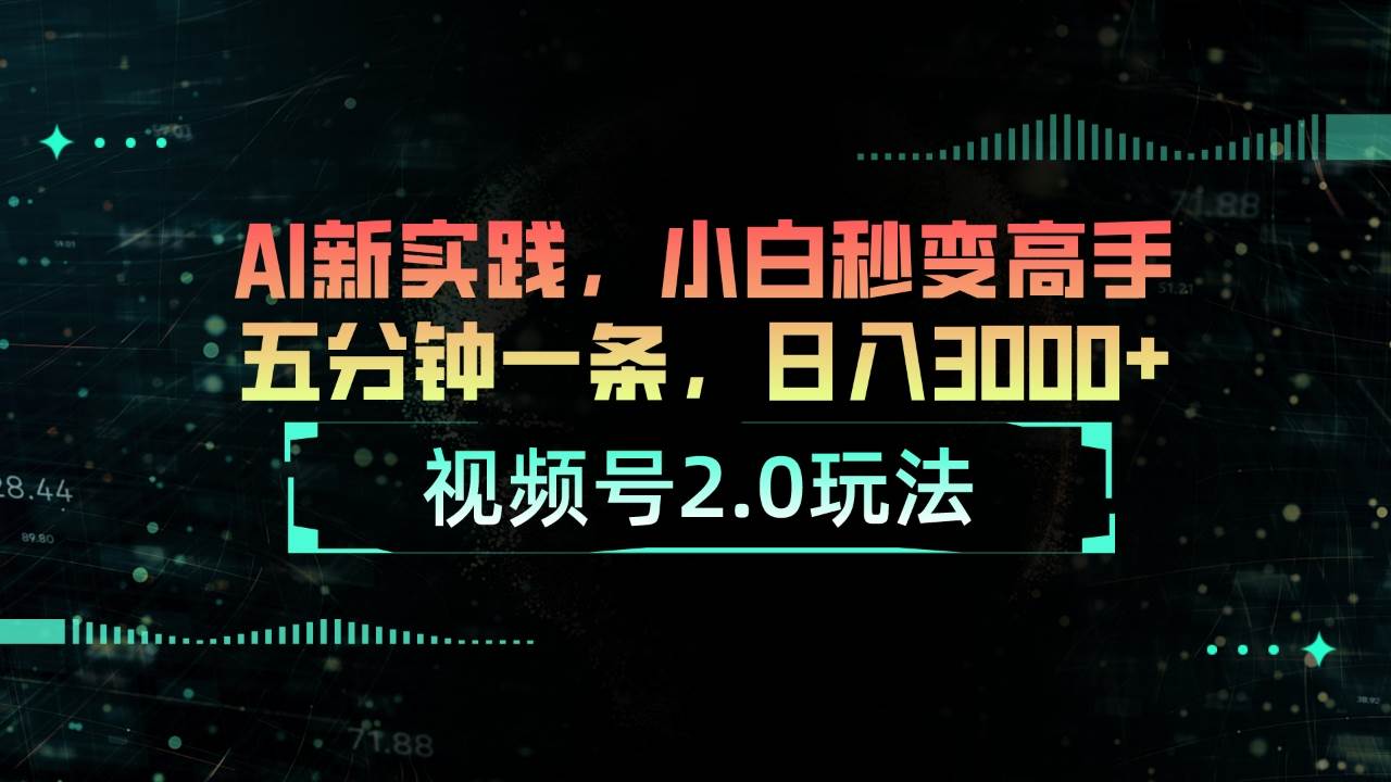 视频号2.0玩法 AI新实践，小白秒变高手五分钟一条，日入3000+-网赚资源网