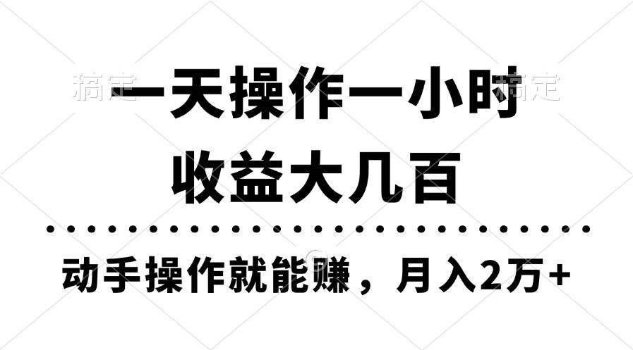 一天操作一小时，收益大几百，动手操作就能赚，月入2万+教学-网赚资源网
