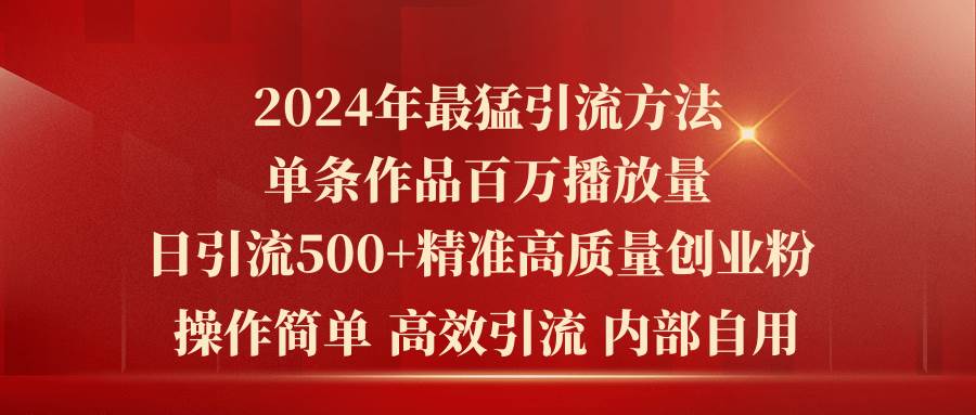 2024年最猛暴力引流方法，单条作品百万播放 单日引流500+高质量精准创业粉-网赚资源网