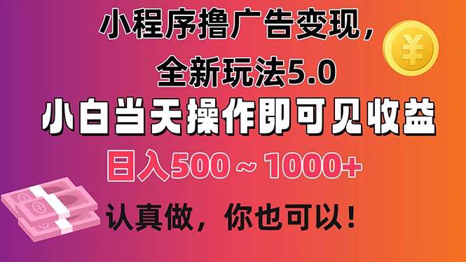 小程序撸广告变现，全新玩法5.0，小白当天操作即可上手，日收益 500~1000+-网赚资源网