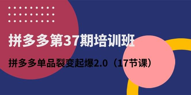 拼多多第37期培训班：拼多多单品裂变起爆2.0（17节课）-网赚资源网