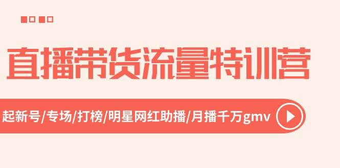 直播带货流量特训营，起新号-专场-打榜-明星网红助播 月播千万gmv（52节）-网赚资源网