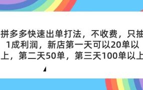 拼多多2天起店，只合作不卖课不收费，上架产品无偿对接，只需要你回...-网赚资源网