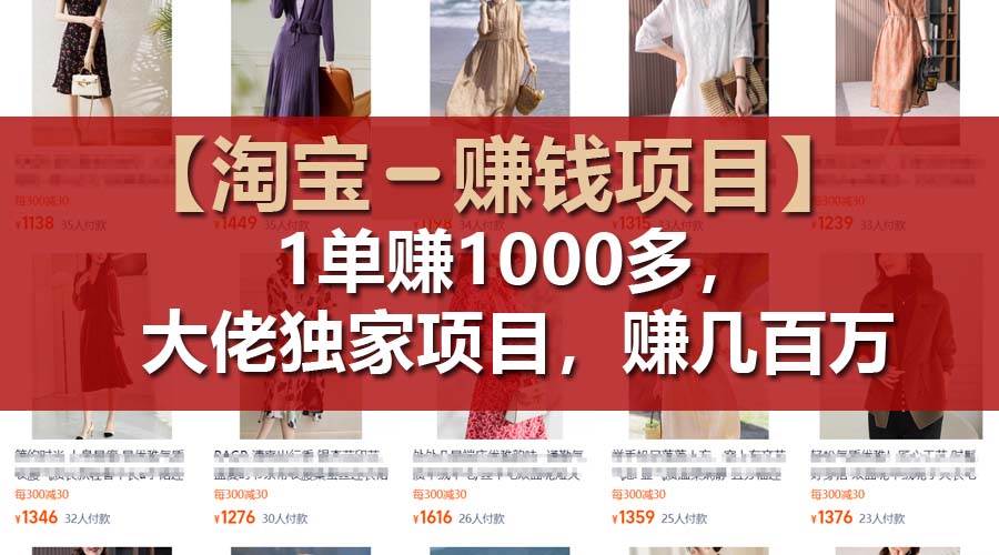 【淘宝赚钱项目】1单可赚1000多，大佬独家项目，年赚几百万-网赚资源网