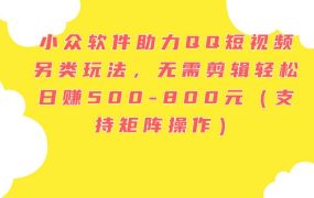 小众软件助力QQ短视频另类玩法，无需剪辑轻松日赚500-800元（支持矩阵...-网赚资源网