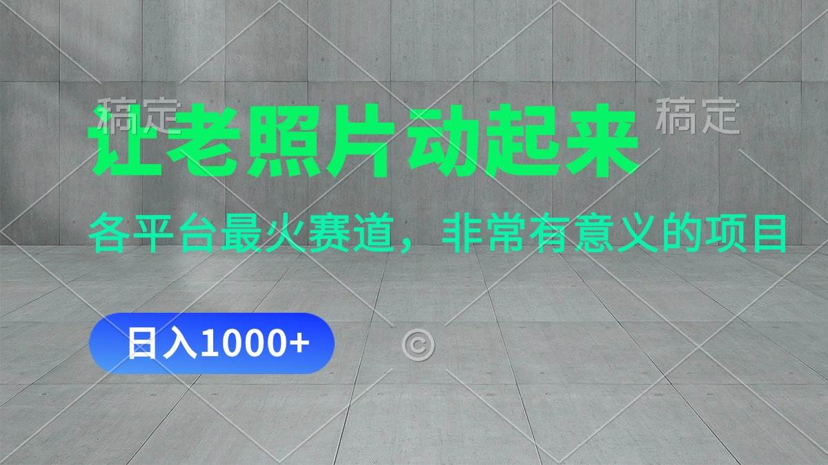 让老照片动起来，一天变现1000+，各平台最火赛道，看完就会-网赚资源网