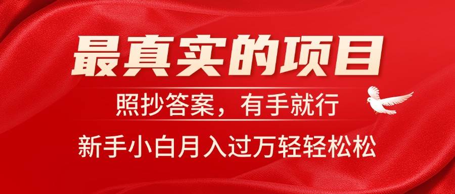 最真实的项目，照抄答案，有手就行，新手小白月入过万轻轻松松-网赚资源网