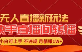 快手直播间转播玩法简单躺赚，真正的全无人直播，小白轻松上手月入1W+-网赚资源网