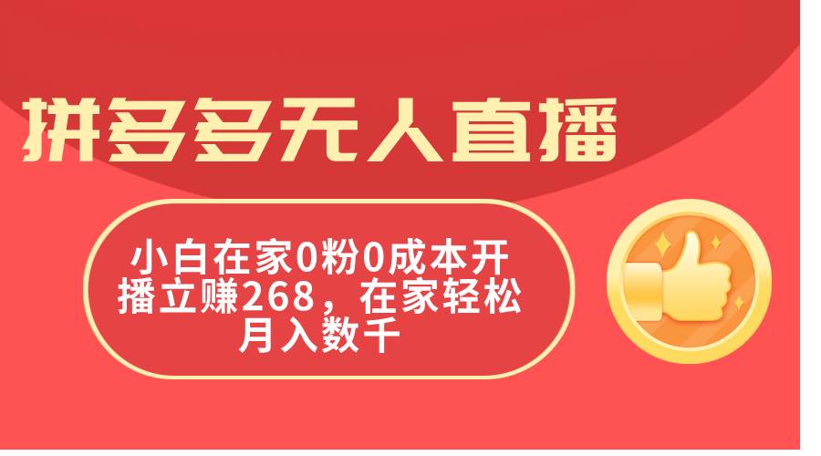 拼多多无人直播，小白在家0粉0成本开播立赚268，在家轻松月入数千-网赚资源网