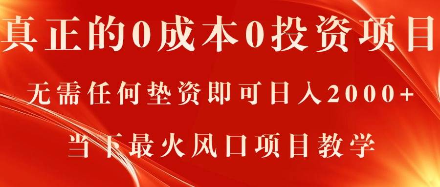 真正的0成本0投资项目，无需任何垫资即可日入2000+，当下最火风口项目教学-网赚资源网