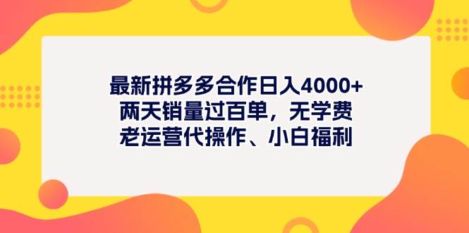 最新拼多多项目日入4000+两天销量过百单，无学费、老运营代操作、小白福利-网赚资源网