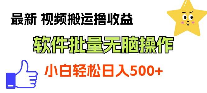 最新视频搬运撸收益，软件无脑批量操作，新手小白轻松上手-网赚资源网