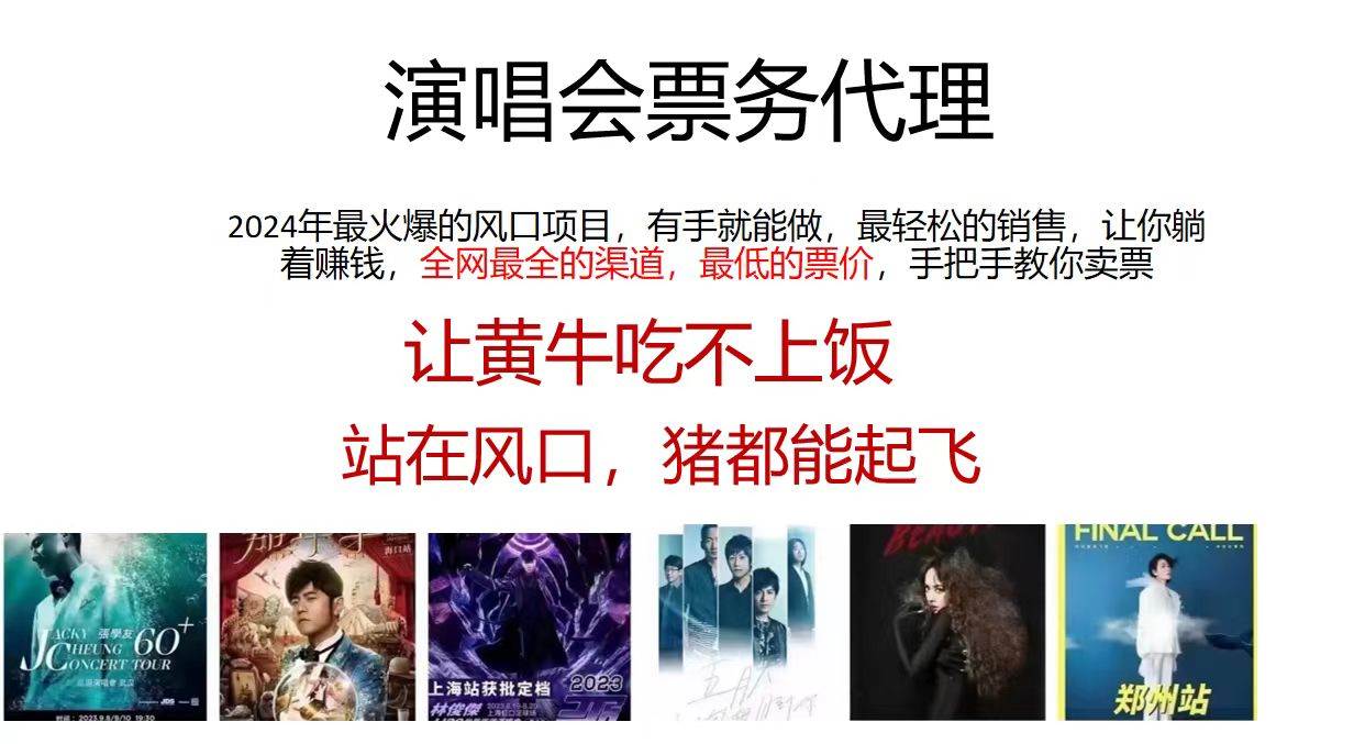 2024演唱会低价票务代理，全网最低的票价，手把手教你卖票，日入2000+-网赚资源网