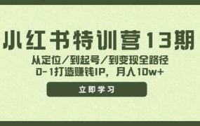 小红书特训营13期，从定位/到起号/到变现全路径，0-1打造赚钱IP，月入10w+-网赚资源网