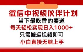 微信中视频伙伴计划，仅靠搬运就能轻松实现日入500+，关键操作还简单，...-网赚资源网
