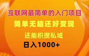 互联网最简单的入门项目：简单无脑变现还能积攒私域一天轻松1000+-网赚资源网
