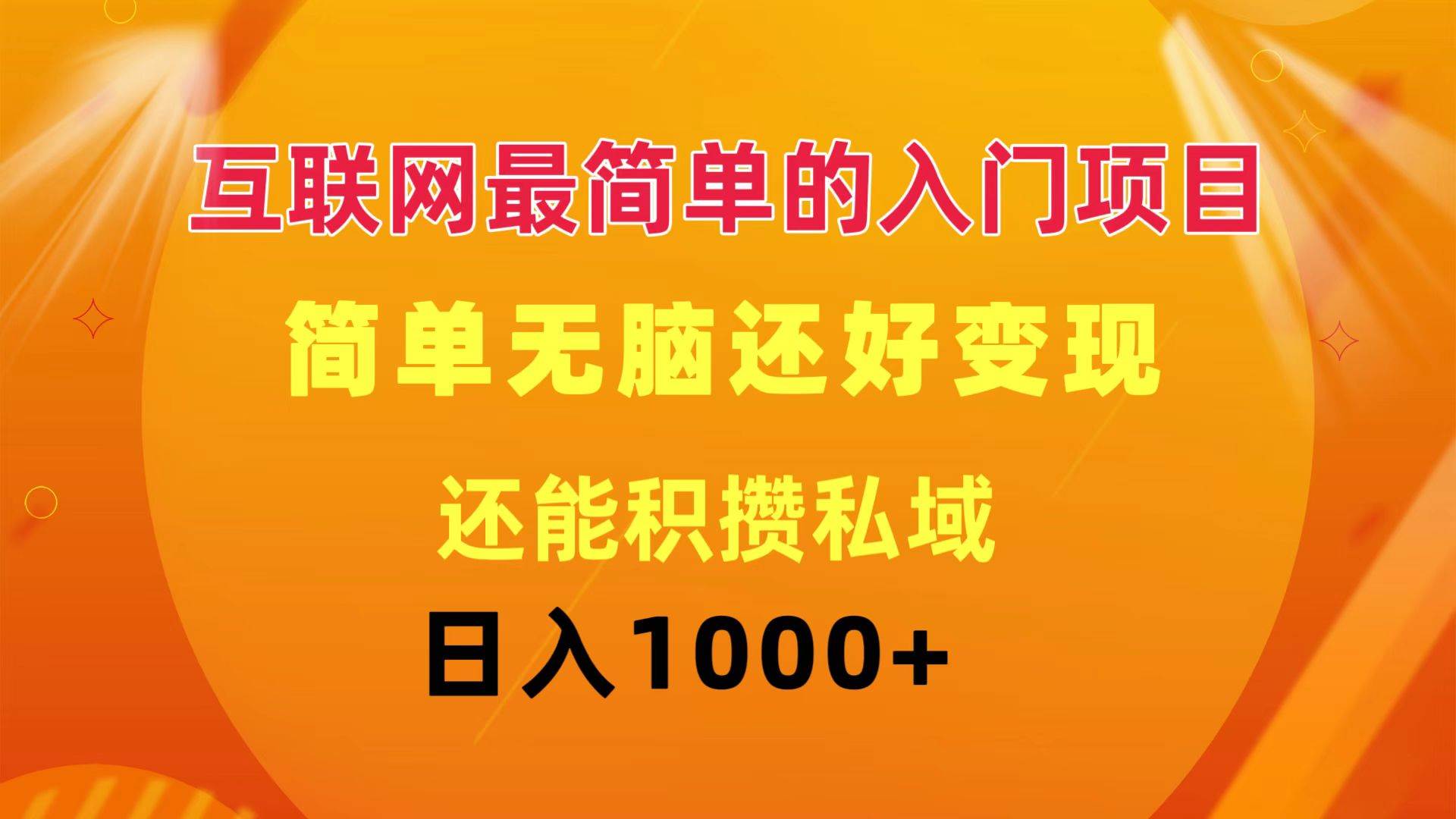 互联网最简单的入门项目：简单无脑变现还能积攒私域一天轻松1000+-网赚资源网