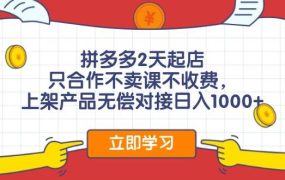 拼多多2天起店,只合作不卖课不收费,上架产品无偿对接日入1000+-网赚资源网