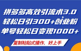拼多多店铺引流技术3.0，日引300+付费创业粉，单号轻松日变现1000+-网赚资源网