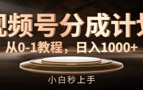视频号分成计划,从0-1教程,日入1000+-网赚资源网