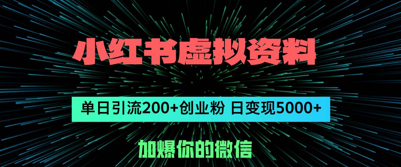 小红书虚拟资料日引流200+创业粉，单日变现5000+-网赚资源网