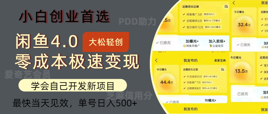 闲鱼0成本极速变现项目,多种变现方式,单号日入500+最新玩法-网赚副业网