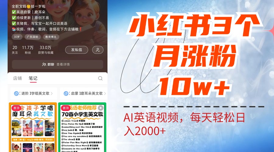 小红书三个月涨粉10W!AI英语视频0成本制作,每天轻松日入2000+-网赚副业网