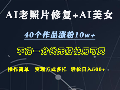 AI老照片修复+AI美女玩发 40个作品涨粉10w+ 不花一分钱使用可灵 操作简单 变现方式多样话 轻松日去500+-网赚副业网