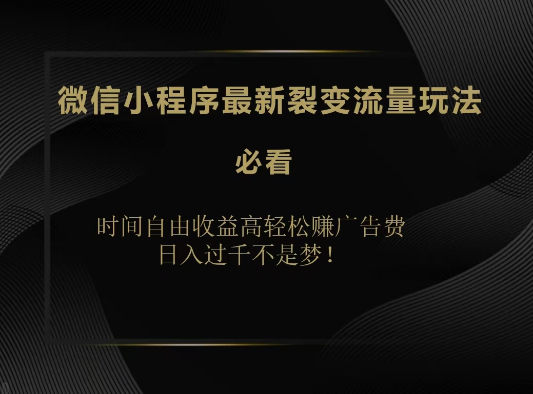 微信小程序最新裂变流量玩法,时间自由收益高轻松赚广告费,日入200-500+-网赚副业网