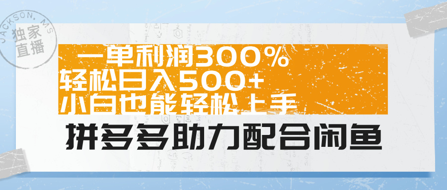 拼多多助力配合闲鱼 一单利润300% 轻松日入500+ 小白也能轻松上手!-网赚副业网