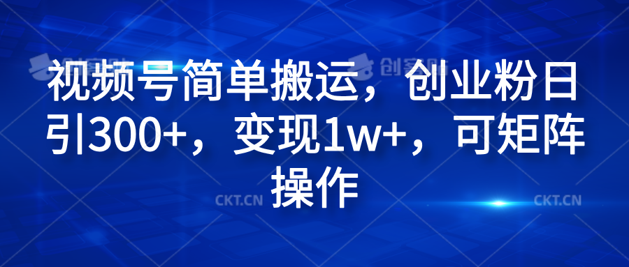 视频号简单搬运,创业粉日引300+,变现1w+,可矩阵操作-网赚副业网