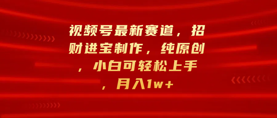 视频号最新赛道,招财进宝制作,纯原创,小白可轻松上手,月入1w+-网赚副业网
