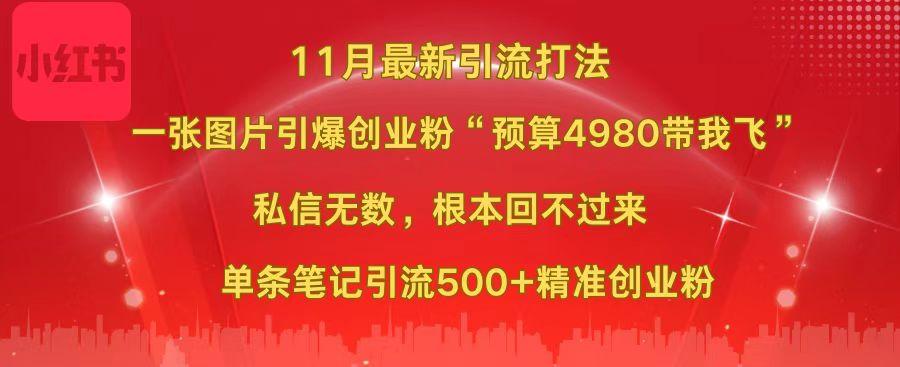 小红书11月最新图片打法,一张图片引爆创业粉“预算4980带我飞”,私信无数,根本回不过来,单条笔记引流500+精准创业粉-网赚副业网