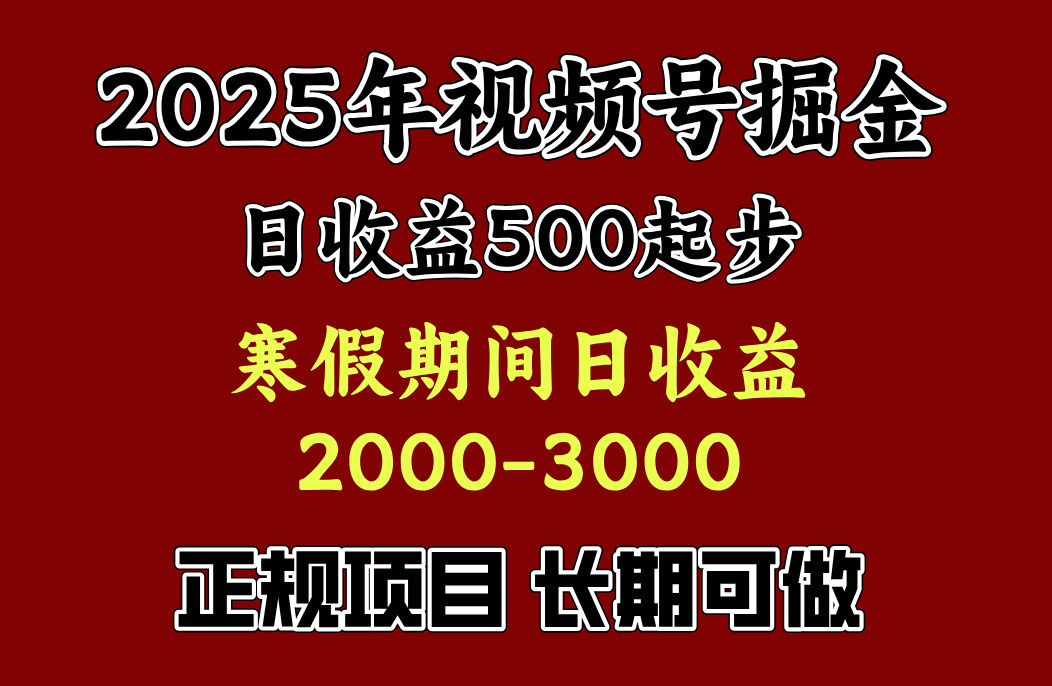 最新视频号项目,单账号日收益500起步,寒假期间日收益2000-3000左右,-网赚副业网