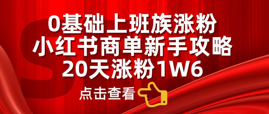 小红书商单新手攻略,20天涨粉1.6w,0基础上班族涨粉-网赚副业网